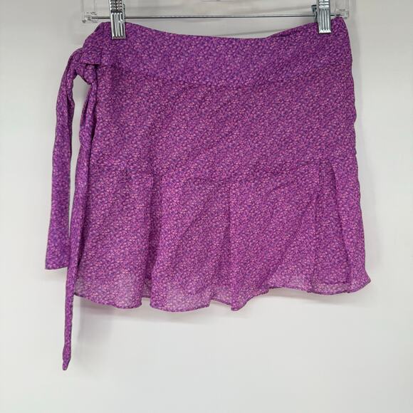 Vix Paula Hermanny Diane Ditsy Print Wrap Mini Skirt Women's Sze S Purple Ruffle - Picture 3 of 7